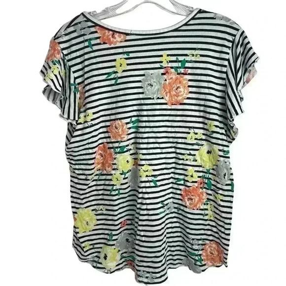 Loft Women's V-Neck Striped Floral T-Shirt Multicolor Size L - Picture 8 of 9